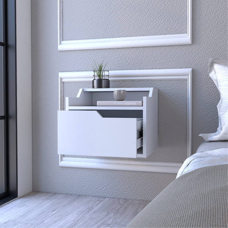Floating Nightstand Chester, Bedroom, White, White