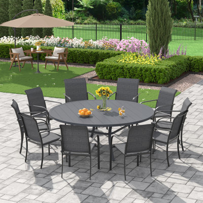 10-Person Outdoor Patio Dining Set With Stackable Chairs