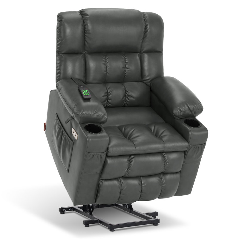 Dual Motor 21.3" Seat Width Power Recliner Lift Chair with Vibration and Heat, Infinite Position, Faux Leather, Dark Gray