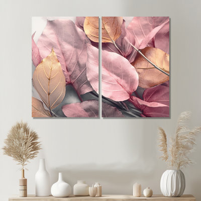 Or rose, feuilles et harmonie II - art mural floral
