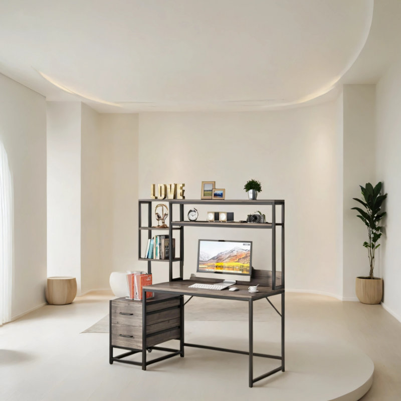 Bureau d'ordinateur 55 pouces gris, Gris / Noir