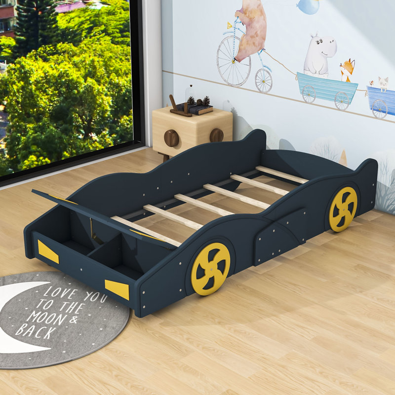 Ahna Twin Cars Bed by Zoomie Kids, DarkBlue/Yellow