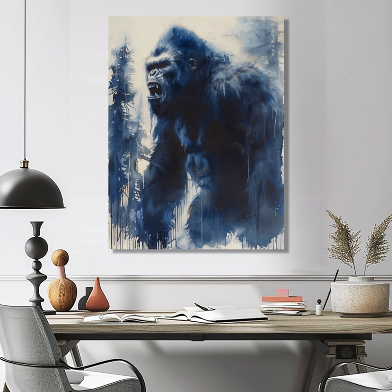 «Blue Grey Mythic Majesty Winter Bigfoot», impression d'art mural Bigfoot, Toile tendue, H 44 po x l 34 po x P 1,5 po