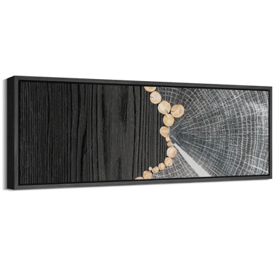 Gray Tree Rings and Wood Grain Effect Modern Pictures Oversized Framed Wall Art Canvas Print