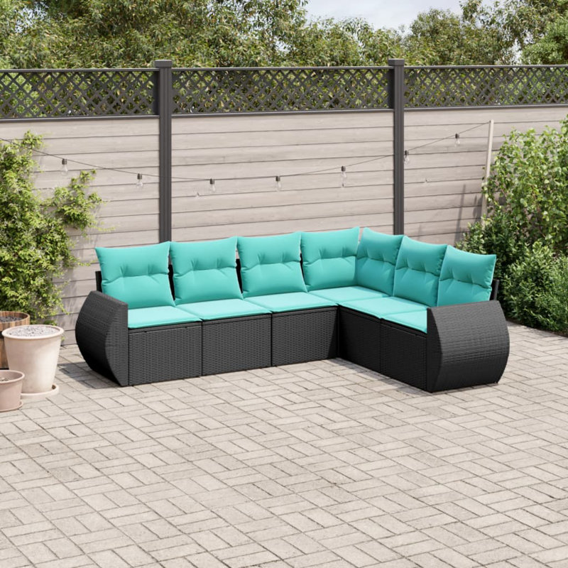  Ensemble de canapé de patio 6 pièces avec coussins en rotin de polyester noir