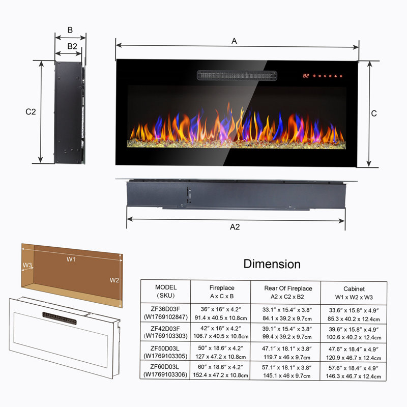 Matte Black Fireplace Insert with 5000 BTU, 18.6" H x 50" W x 4.3" D