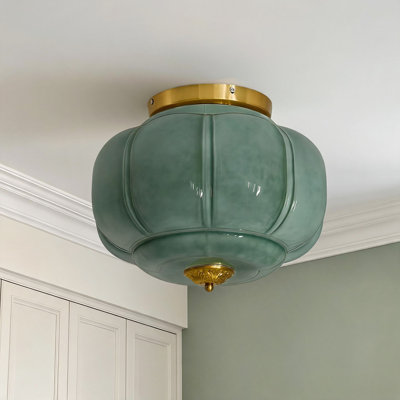 Glass Pumpkin Semi Flush Mount Ceiling Light