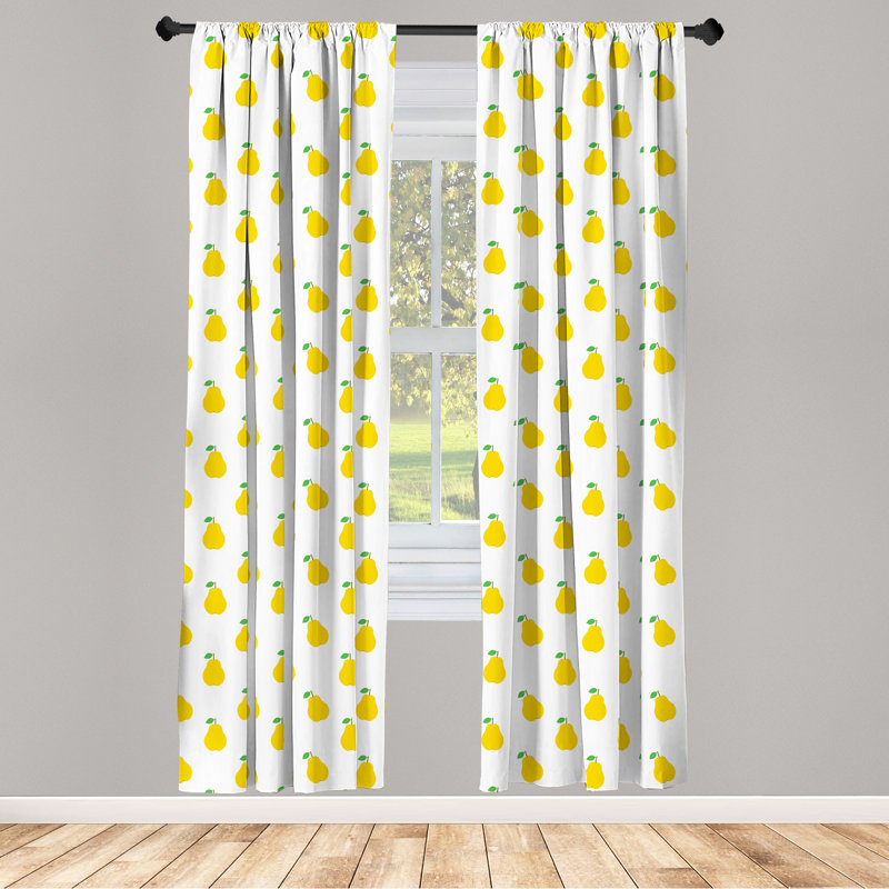 Rideaux à 4 panneaux East Urban Home Fruit, motifs graphiques de poire, terre jaune vert et blanc, L 56 po x L 84 po