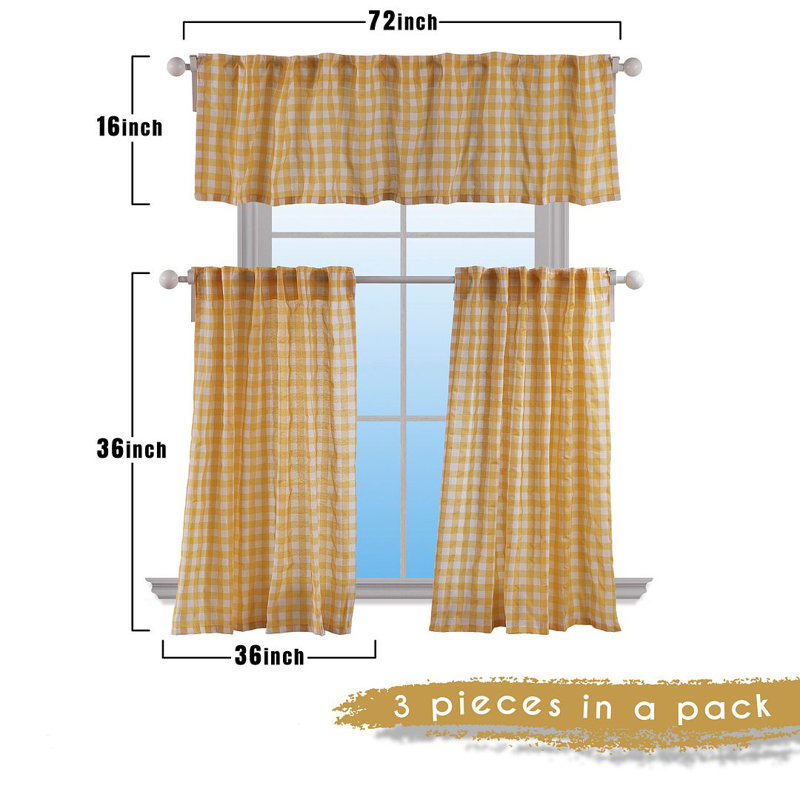  Rideau de cuisine Gingham, L 72 po x L 36 po, Jaune