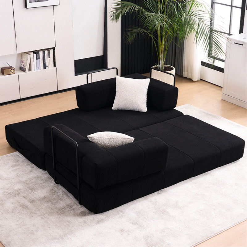 Convertible 78.5" Folding Bed With 2 Pillows, 3 - Seater Futon Couch, Foam Spring Floor Mattress For Living Room, Office, Apartment, Corduroy, No Assembly Couch Fold Out , Mattress, Vacuum Packed,