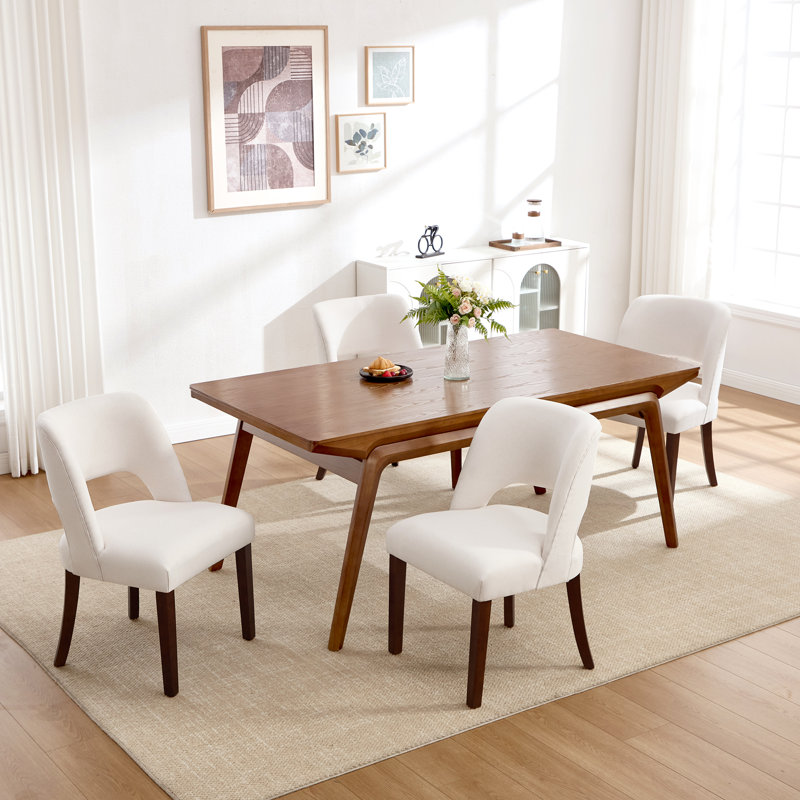 Upholstered Solid Wood Dining Side Chair, Beige