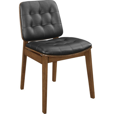 2 chaises de salle à manger - siège en mousse noire, finition noyer naturel, style Mid-Century moderne