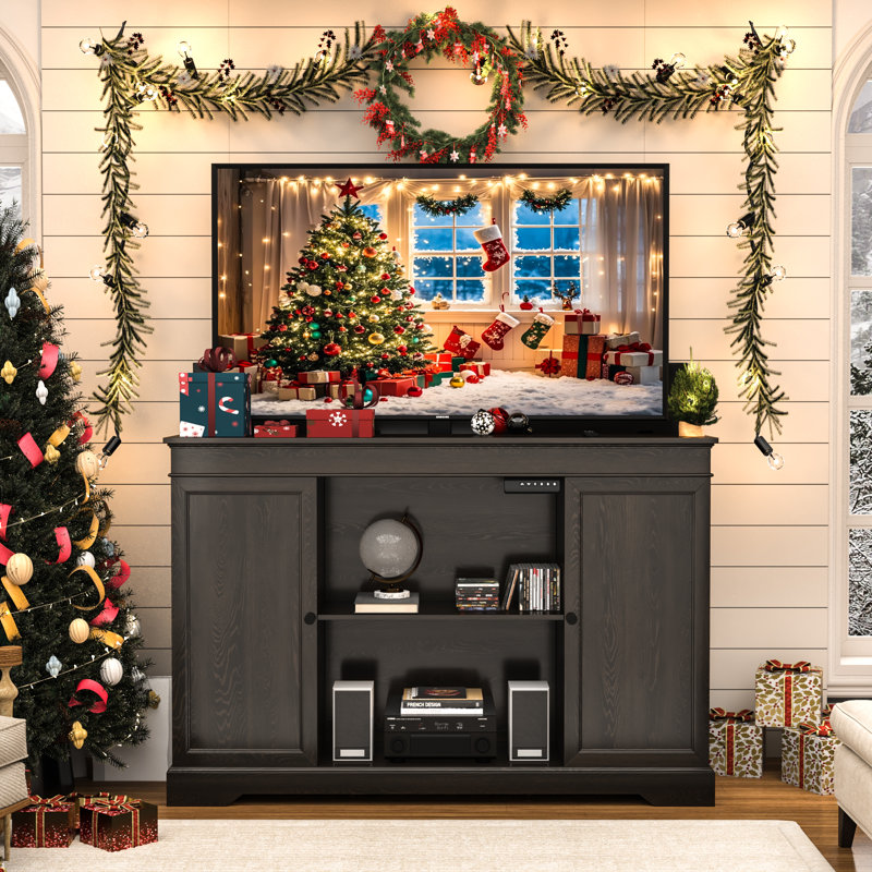 TV Lift Cabinet, Hidden Motorized Television Lift Cabinet for 55-65" TVs with Storage and Remote Control, Modern Walnut