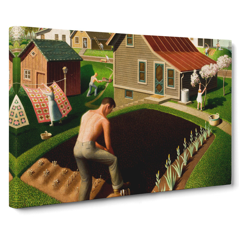 Spring In Town by Grant Wood - Wrapped Canvas Painting, 50cm H x 76cm W x 3cm D