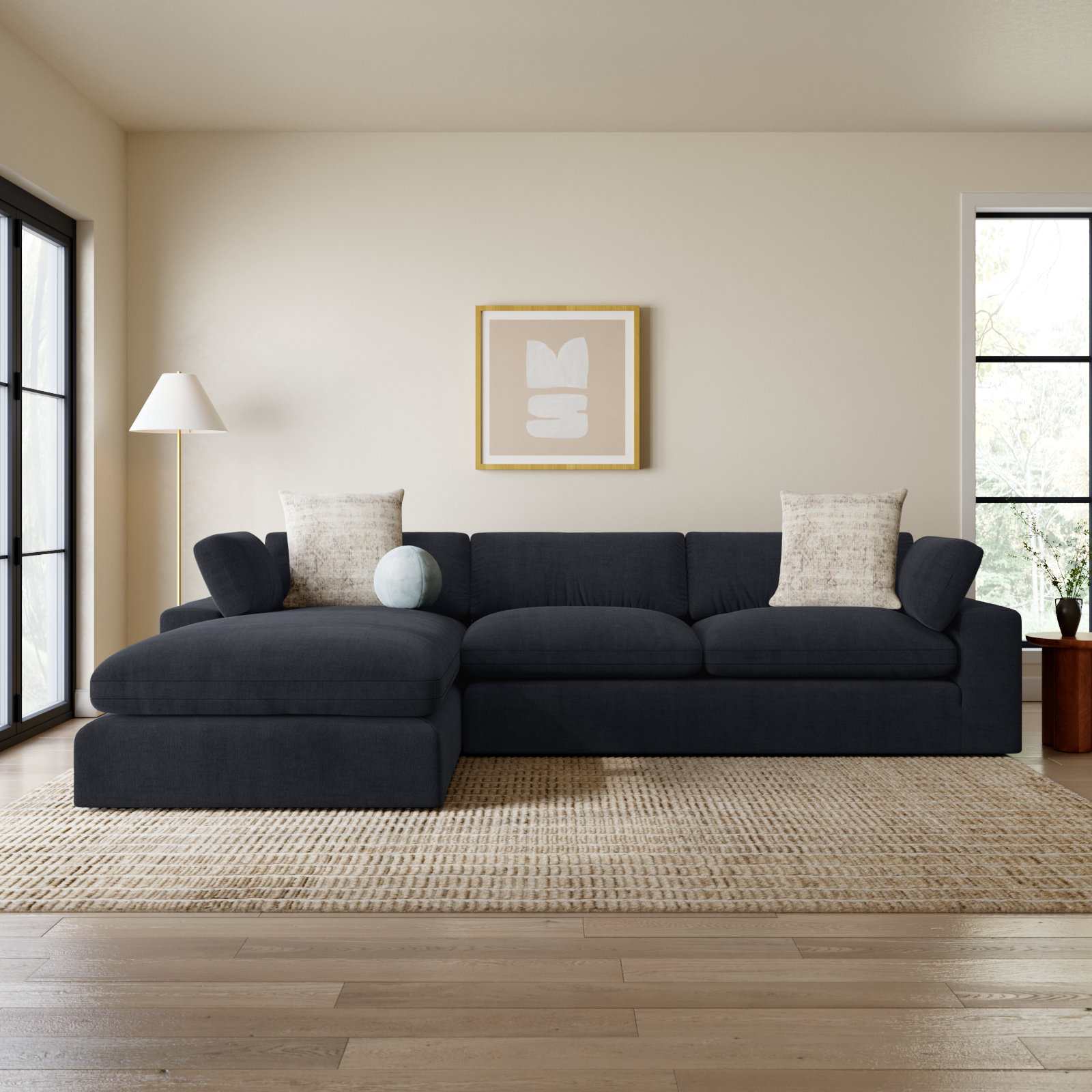 Asher 2 - Piece Upholstered Chaise Sectional , Peyton Dark Slate Gray Pepper Canvas, Left Hand Facing