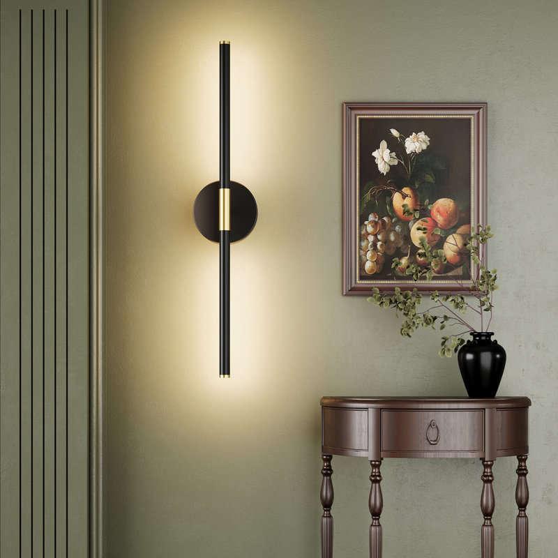 24" Battery Operated Wireless Dimmable LED Wall Sconces with Remote Control, Gold Matte Black