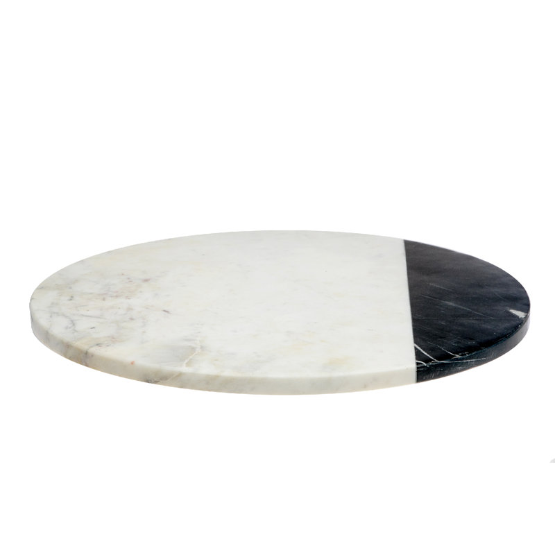 Plateau tournant en marbre blanc et bois, Blanc noir