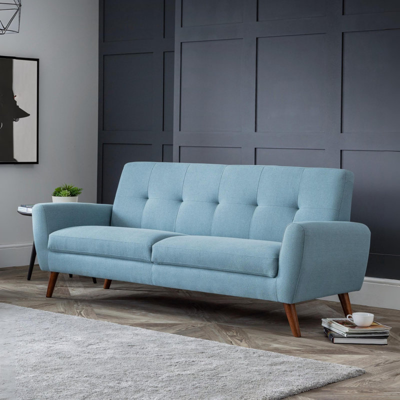 Bostrom 3 Seater Linen Sofa, Blue, Natural Wood