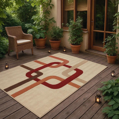 Bunce Machine-Woven Beige, Taupe, Tan Geometric Polypropylene Rug