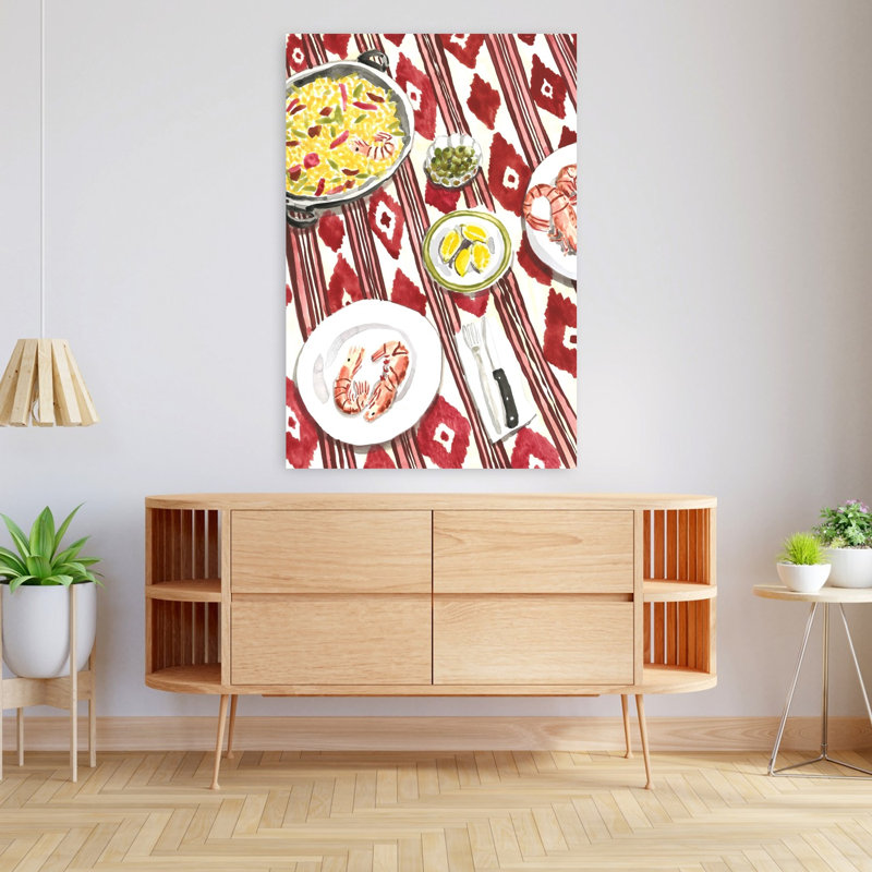 Art mural d'été traditionnel espagnol avec paella, H 48 po x l 32 po