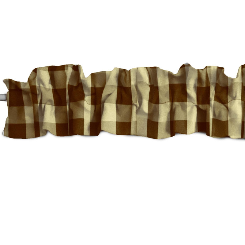 Checkered Tailored Window Valance, Brown/Cream, 9"W x 120"L