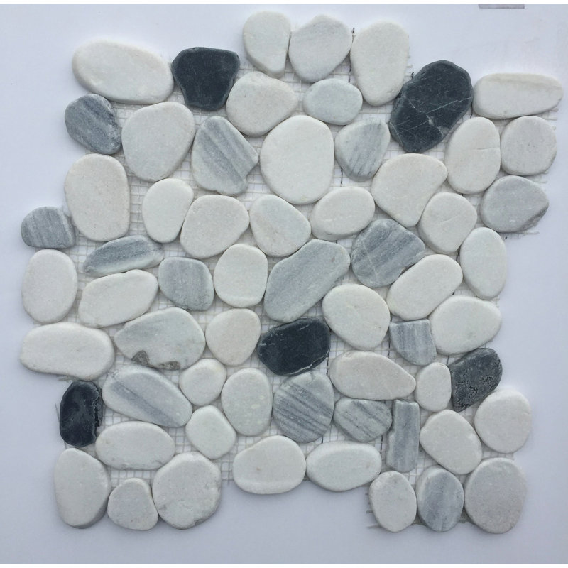 White-Black-Silver Jade Pebble Mosaic 12" x 12"