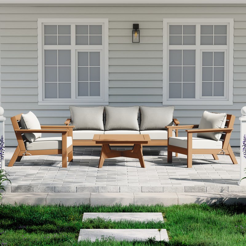 6-Piece Deep Seating Set, White, Teak