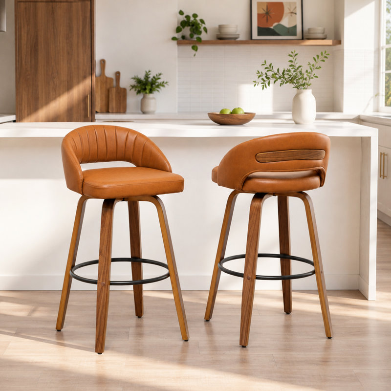 Tabourets de bar pivotants en simili cuir Lawrence, Brun pâle, 29.92"