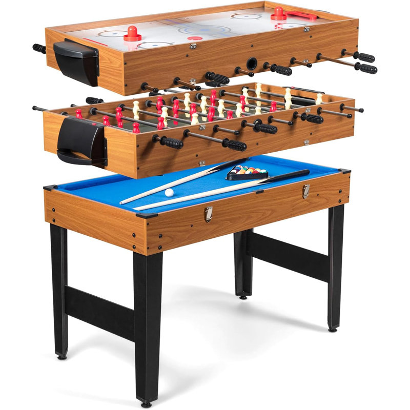 48'' 3-in-1 Wood Multi-Game Table with Foosball, Hockey, and Billiards