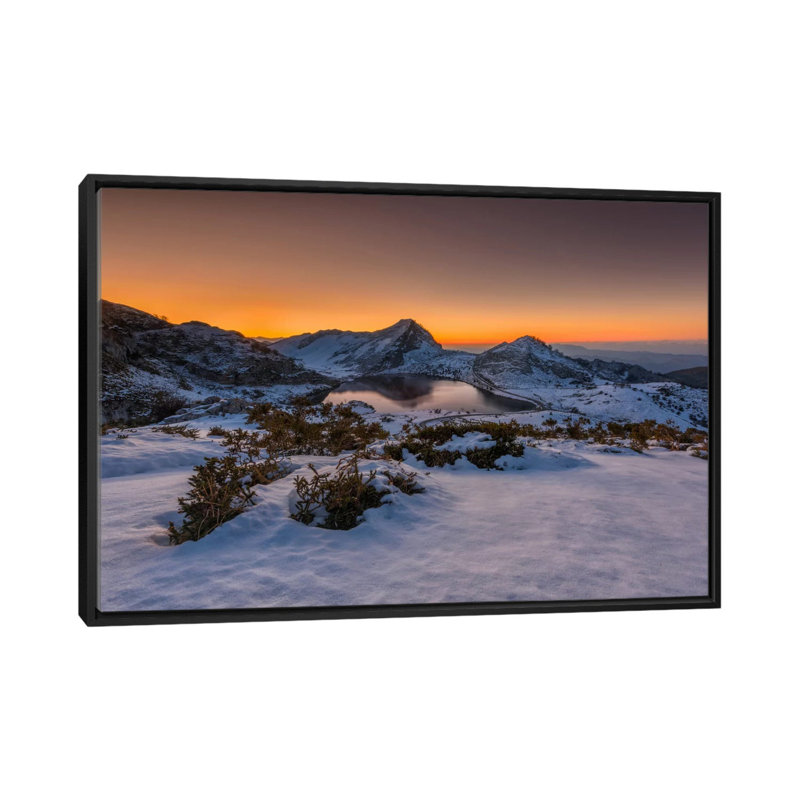 " Europe Peaks " by Sergio Lanza, 18" H x 26" W x 1.5" D, Black Framed Canvas, No Mat