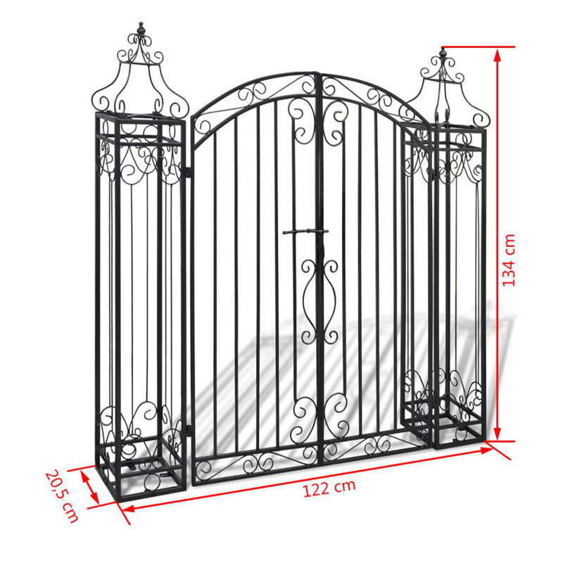 122cm W x 20.5cm D Iron Arbour Gate with Gate in Black