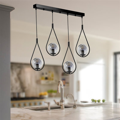 Industrial Scandinavian Chandelier, Black Metal, 25.6 x 7.9 inches | Adjustable Height, Oven Dried Paint, Tumbled Coating | E27 Socket, Max 40W | Perfect for Modern Dining Rooms, Living Spaces & Entryways