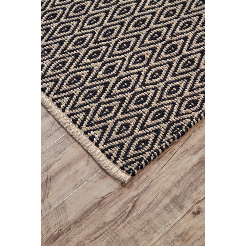 Tapis géométrique noir / beige tissé à la main Cowans, Rectangle 8 pi x 11 pi