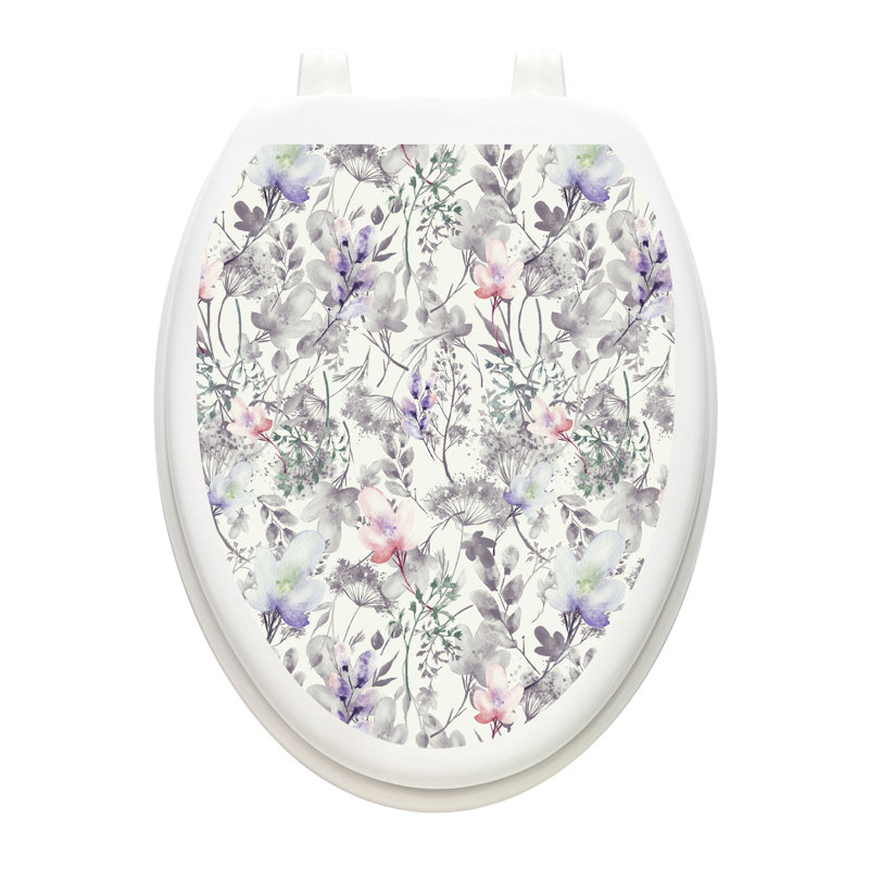 Décalcomanie de siège de toilette floral féerique - housse de couvercle en vinyle statique réutilisable, Allongé