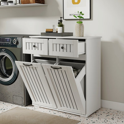 Laundry Cabinet ,With 2 Removable Laundry Basket  And 2 Drawers