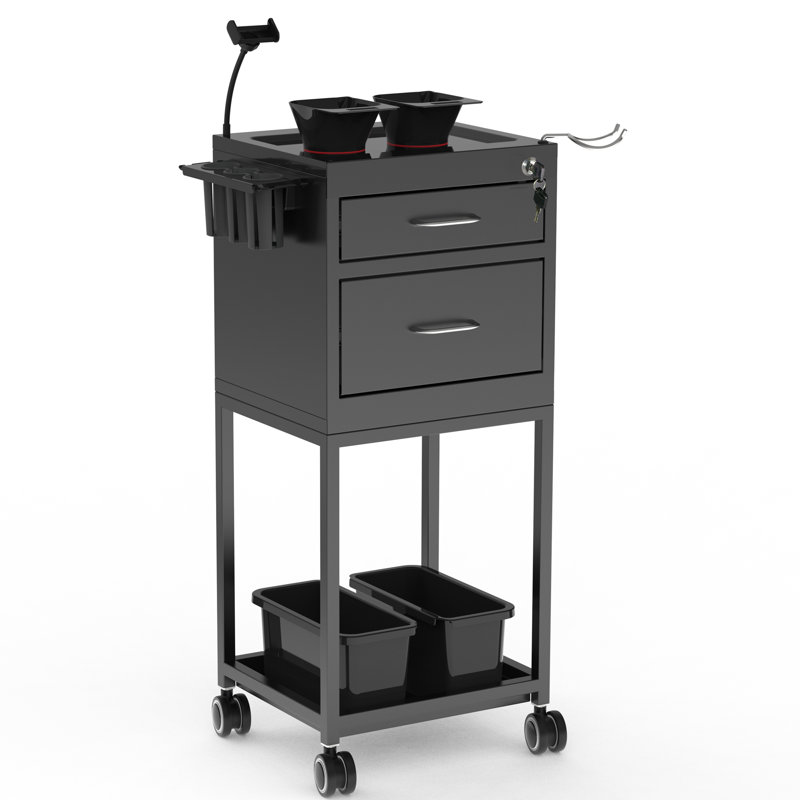 Rolling Craft Cart Metal Storage Cart with Lockable Drawer Salon SPA Trolley, Black