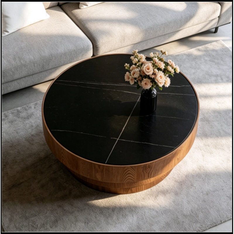 Rond Andreoni avec plateau en pierre frittée, Black