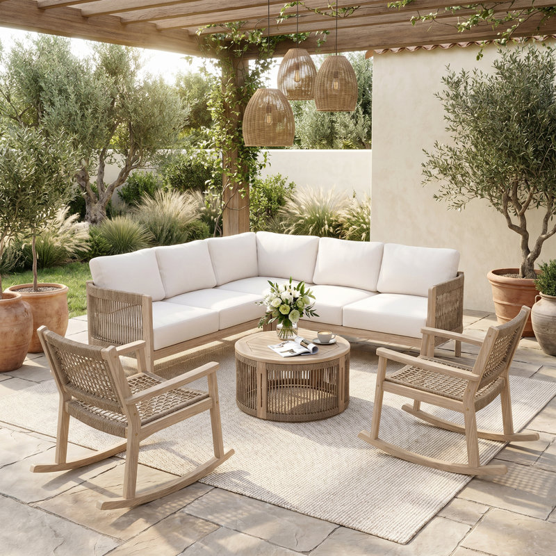 Ensemble de conversation pour patio en bois d'acacia 7 personnes Dayon