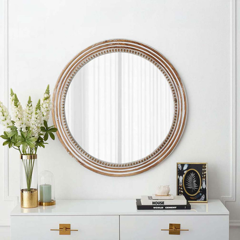Wooden Farmhouse Round Wall Mirror