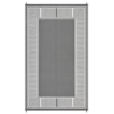 Waterproof Reversible Outdoor Area Rug 9*12ft - Lightweight Plastic Straw Mat - UV Resistant, Easy Clean - Modern Grey and White - Perfect for Garden, Deck, Porch