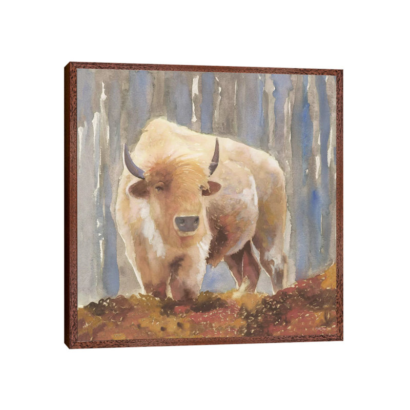 White Buffalo - Painting on Canvas, Classic Brown Wood Framed, 45.72 cm H x 45.72 cm W