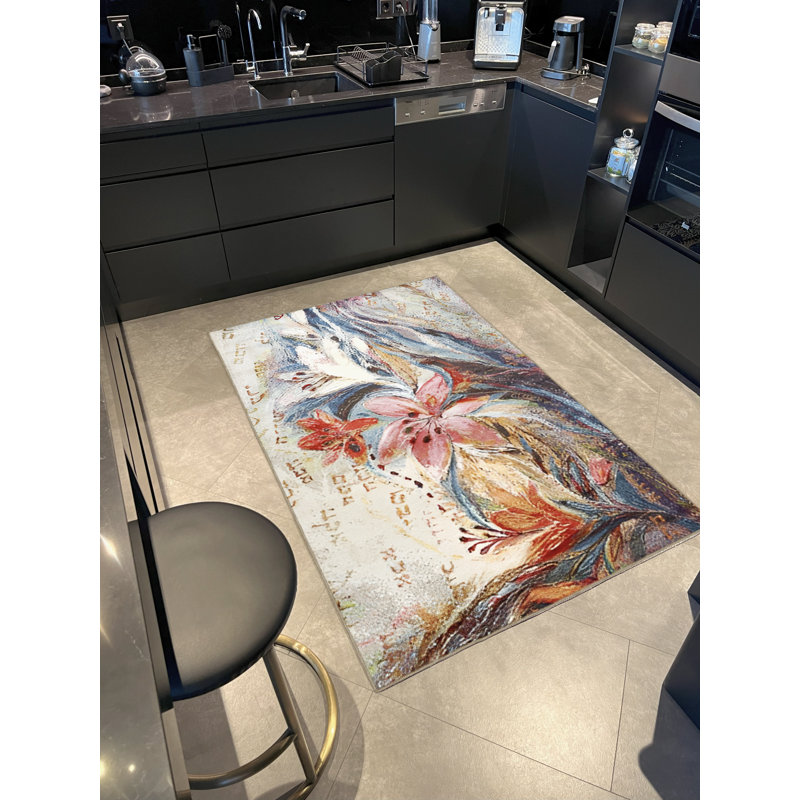 Tapis décoratif moderne multicolore à motif floral dégradé, Rectangle 3 pi 3 po x 6 pi 6 po