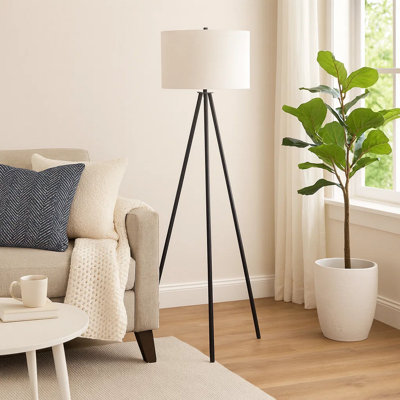 Lampe sur pied Moa de 63 po, abat-jour tambour en polyester ivoire, métal trépied