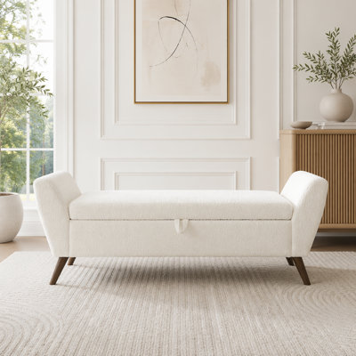 Banc de rangement moderne de 60 po avec pieds en bois Mid-Centruy
