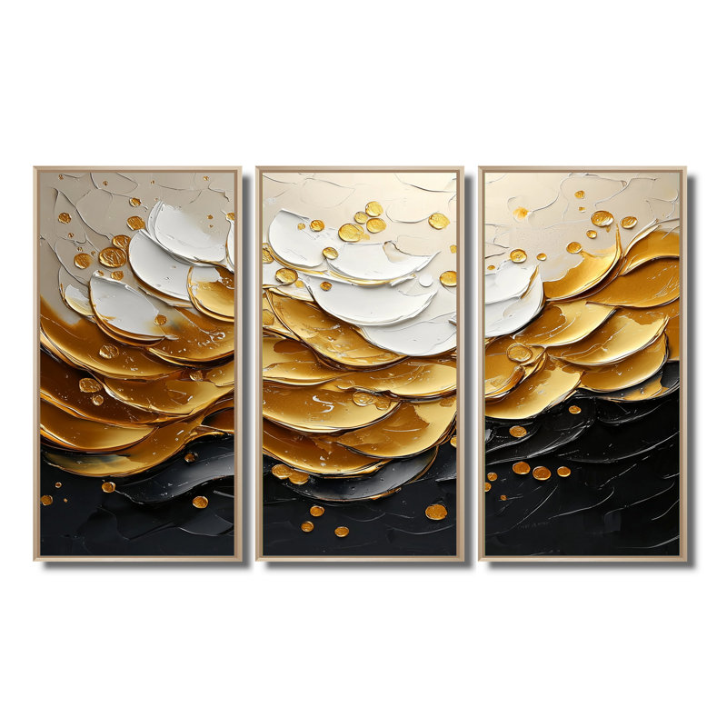 Golden Passage To Transitional Art I - Art mural encadré transitionnel - ensemble de 3, H 40 po x l 60 po, Érable