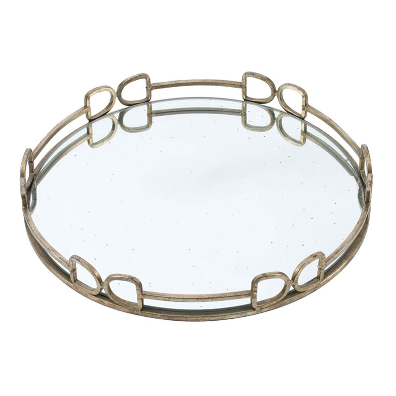 D18x2" Valentina Silver Round Mirror Tray,Large