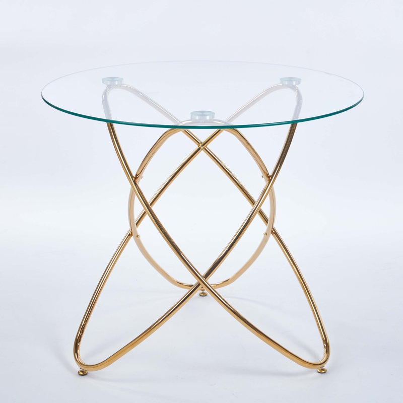 Dining Table with metal leg and tempered glass top, Gold