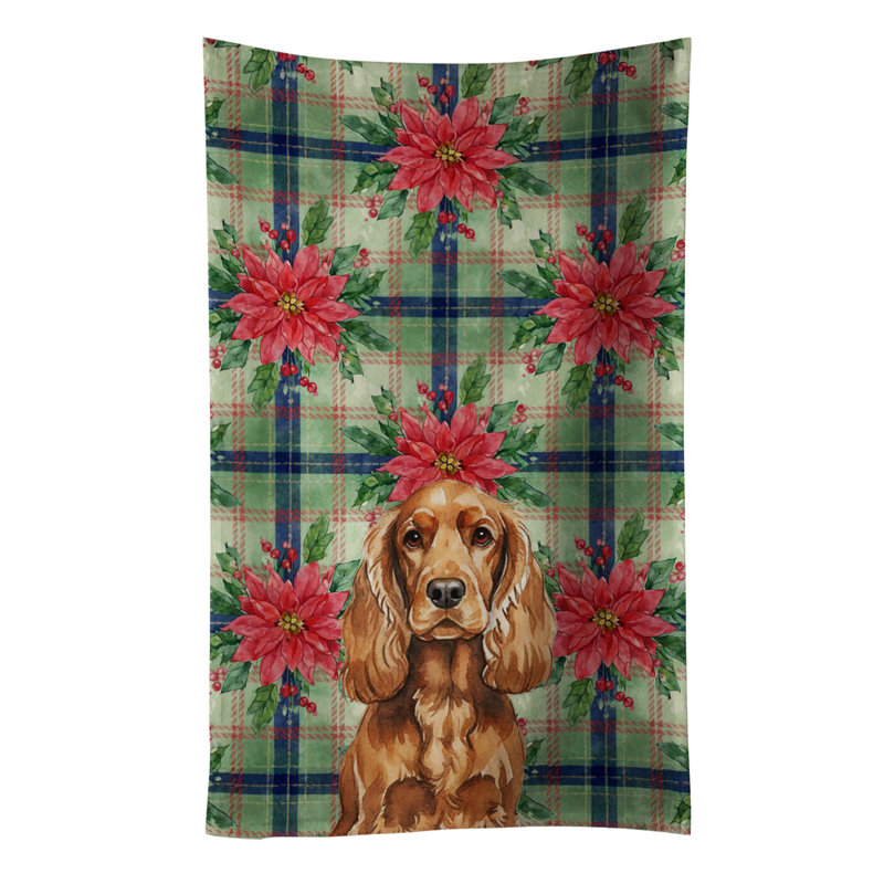 Red English Cocker Spaniel Christmas PoinsettIas Kitchen Towel, Red English Cocker Spaniel