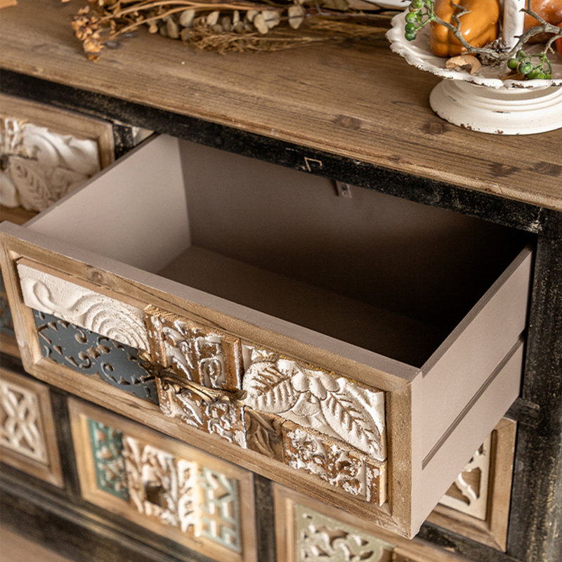 Rustic Wood Carved Storage Cabinet