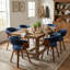 Chaises de salle à manger rembourrées modernes, tissu bleu avec pieds en bois, siège et dossier rembourrés doux, chaises d'appoint de cuisine et de salle à manger scandinaves-640190671-640190659